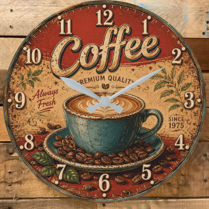 Vintage Coffee Rustic Farmhouse Large Clock