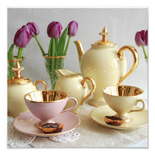 Vintage coffee set and tulips photo art print