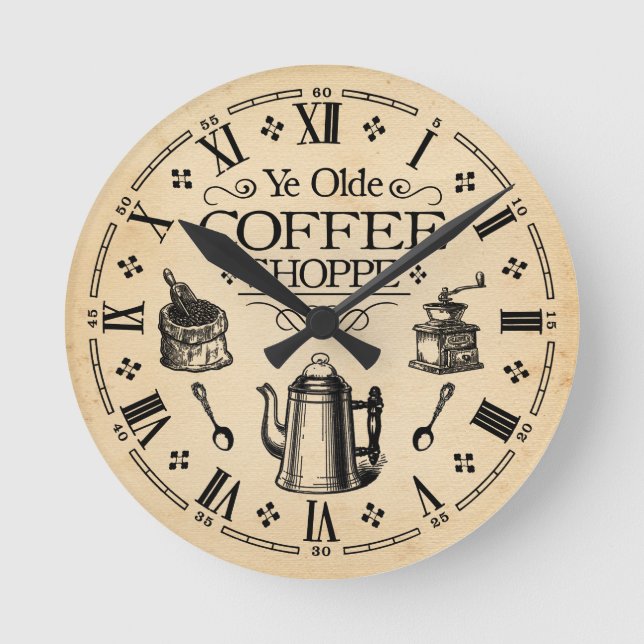 Vintage Coffee Shop Round Clock (Front)