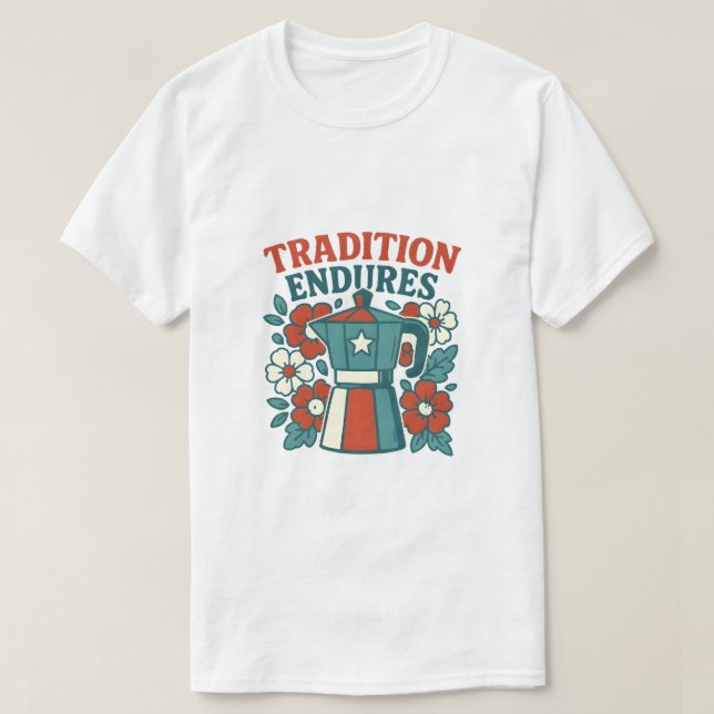 Vintage Coffee Tradition Moka Pot T-Shirt (Design Front)