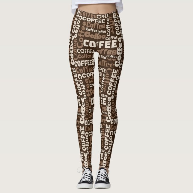 Vintage Coffee Typography Pattern (1) Leggings (Front)