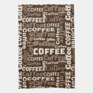 Vintage Coffee Typography Pattern (1) Tea Towel