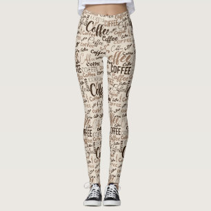 Vintage Coffee Typography Pattern (4) Leggings