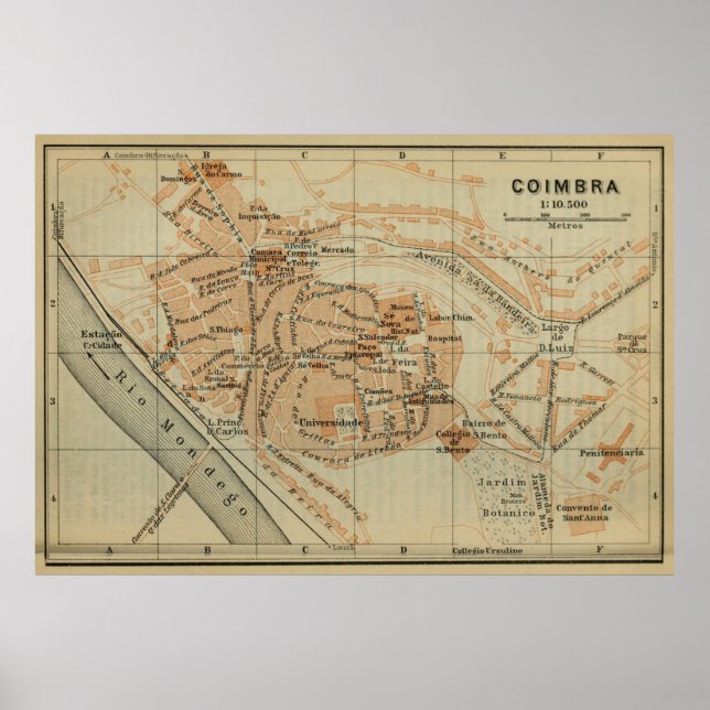 Vintage Coimbra Portugal Map (1913) Poster (Front)