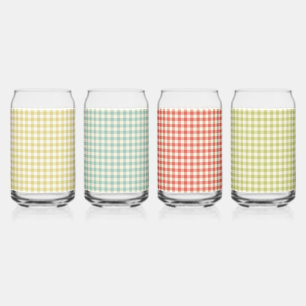 Vintage Coke Can Glasses Retro Checkered Style Set