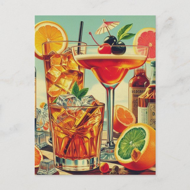 Vintage Coktail illustration Postcard (Front)