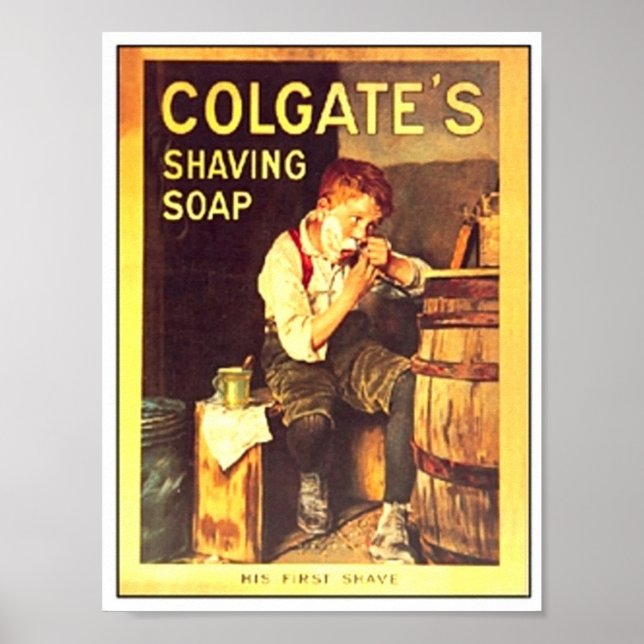 Vintage Colgate Shaving Soap Boy Shaving Poster (Front)