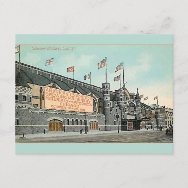 Vintage Coliseum Building Chicago Postcard (Front)