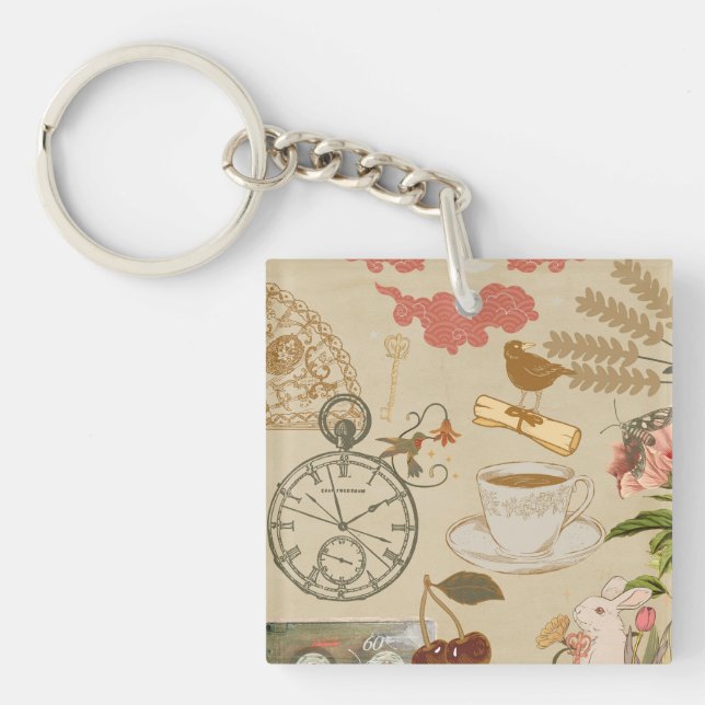Vintage Collage Art Key Ring (Front)