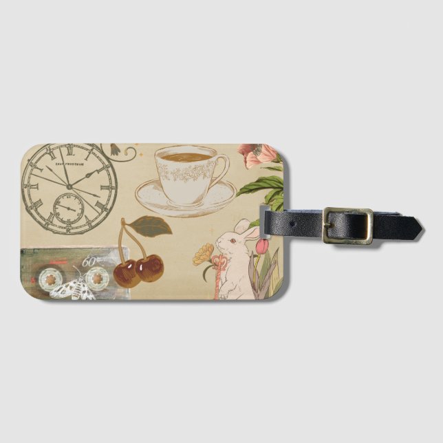 Vintage Collage Art Luggage Tag (Front Horizontal)