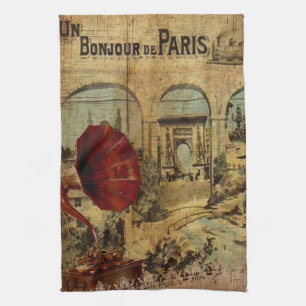 Vintage Collage, Bonjour de Paris Tea Towel