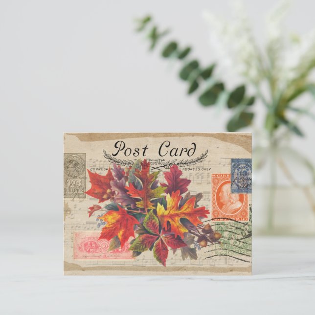 VINTAGE COLLAGE FALL LEAVES POSTCARD (Standing Front)