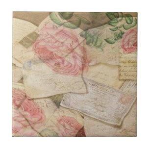 Vintage Collage, French Letters and Post Cards Tile