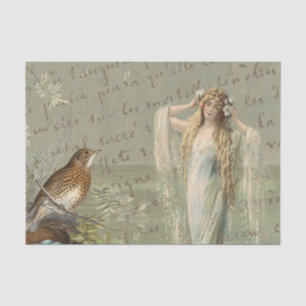 Vintage Collage Lady Bird Sea French Script Tissue Paper