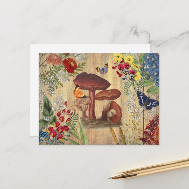 VINTAGE COLLAGE MUSHROOM POSTCARD (Front/Back In Situ)
