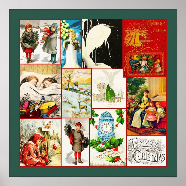 Vintage Collage of Christmas and Winter Scenes Poster (Front)