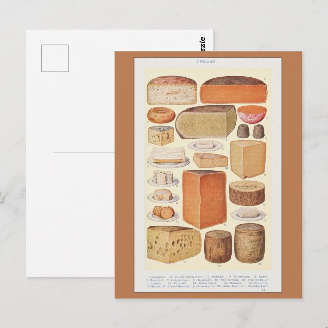 Vintage Collage of Household Cheeses, Beeton, 1923 Postcard (Front/Back)