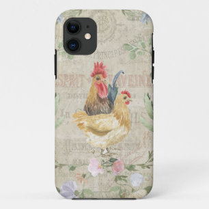 Vintage collage – roosters and flowers  iPhone 11 case