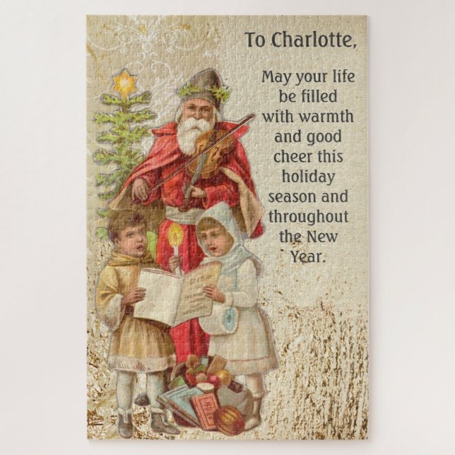 Vintage collage Santa musical Christmas message, Jigsaw Puzzle (Vertical)