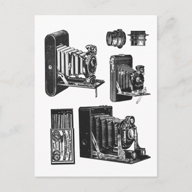 Vintage Collage Sheet Old Cameras Camera Lens Postcard (Front)