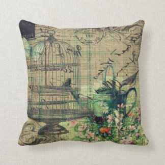Vintage Collage w/Bird & Birdcage Garden Cushion