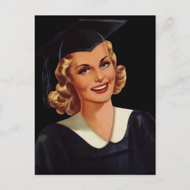 Vintage College Co-Ed Graduation Woman Announcement Postcard (Front)