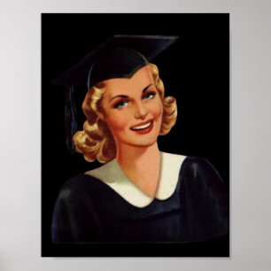 Vintage College Co-Ed Graduation Woman Poster