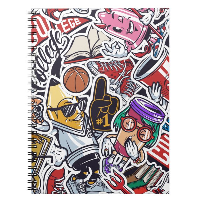 Vintage college colourful seamless pattern with fa notebook (Front)