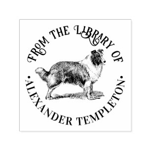 Vintage Collie Dog Drawing Library Book Name Self-inking Stamp