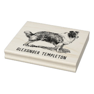 Vintage Collie Dog Drawing Name Rubber Stamp