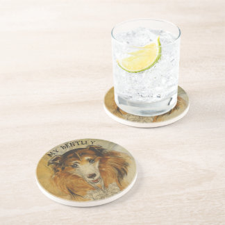 Vintage Collie Dog - Enter Your Dog's Name Coaster