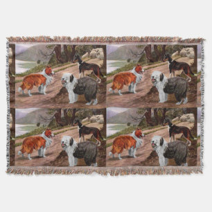Vintage Collie Dog Trio Throw Blanket