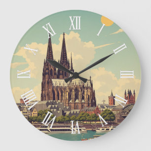Vintage Cologne Cathedral Germany Travel Large Clock