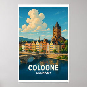 Vintage Cologne Germany Travel Poster - Colourful