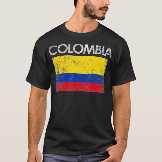 Vintage Colombia Colombian Flag Pride Gift T-Shirt (Front)