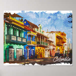 Vintage Colombia Watercolor Poster