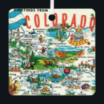 Vintage Colorado Map Postcard Metal Tree Decoration<br><div class="desc">Bright colourful vintage illustrated postcard map of the State of Colorado repurposed on an ornament.  Purchase it as is or delete the back image and add a personal message.</div>