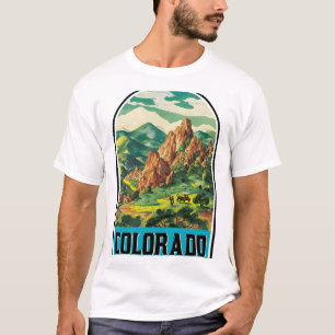 VINTAGE COLORADO TRAVEL MOUNTAINS SKIING HORSE COW T-Shirt