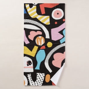 vintage colorful abstract shape illustration motif bath towel