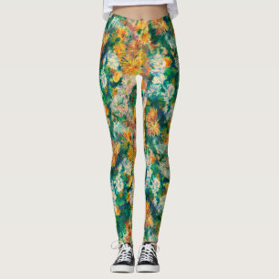 Vintage Colorful Chrysanthemum Garden Leggings