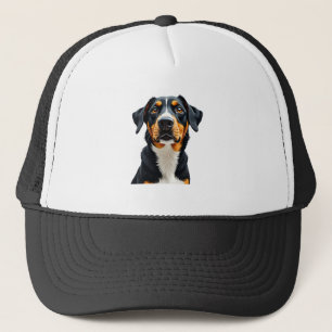 Vintage Colorful Dog Portrait Illustration Retro P Trucker Hat