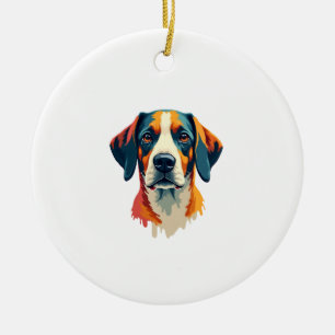 Vintage Colorful Dog Portrait Pop Art Style Pet Il Ceramic Tree Decoration