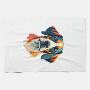 Vintage Colorful Dog Portrait Pop Art Style Pet Il Tea Towel
