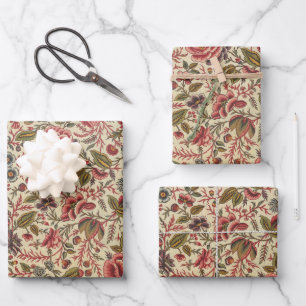 Vintage Colorful Floral Print Wrapping Paper Sheet
