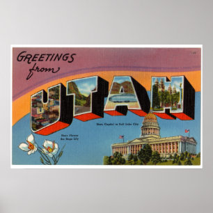 Vintage Colorful Greetings From Utah Poster