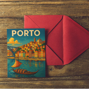 Vintage Colorful Porto Portugal Travel  Postcard