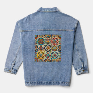 Vintage Colorful Tiles Pattern Denim Jacket