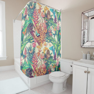 Vintage colorful tropical botanical floral and but shower curtain