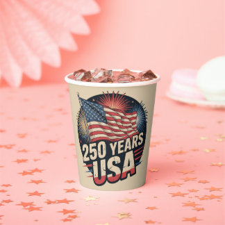 Vintage Colors American Flag 250 Years USA  Paper Cups
