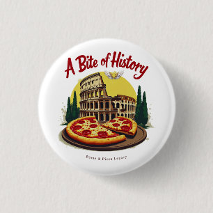 Vintage Colosseum Rome & Neapolitan Pizza Art 3 Cm Round Badge